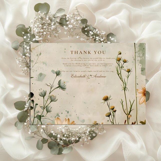 Golden Meadow Wildflower Wedding Thank You Card (Creator Uploaded)
