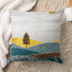 Golden Meadow with Tree and Deer Cushion