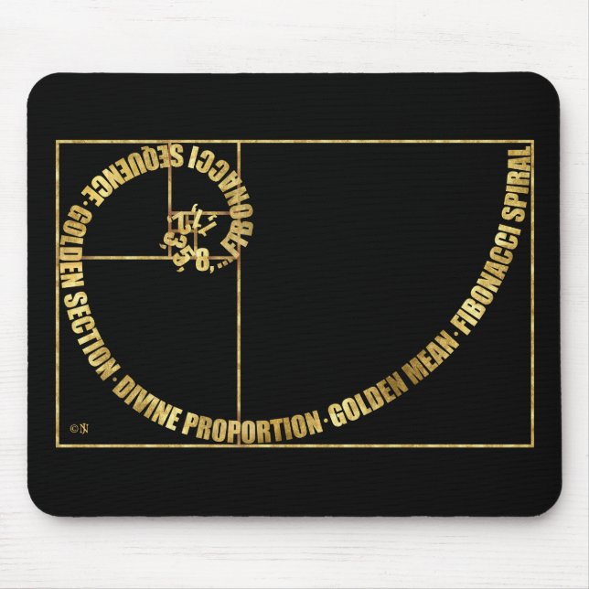 Golden Mean, Fibonacci Spiral Mouse Mat (Front)