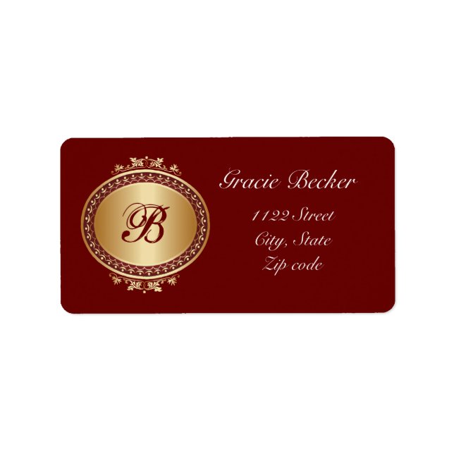 Golden Medallion Frame Monogram Address Label (Front)