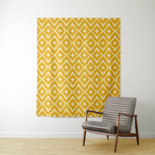 Golden Medina: Yellow Andalusian Moroccan Geometry Tapestry