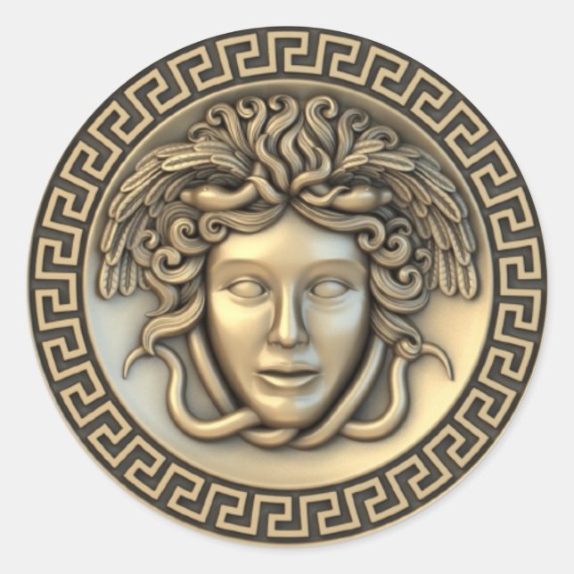 Golden Medusa 3D Gorgon Classic Round Sticker (Front)