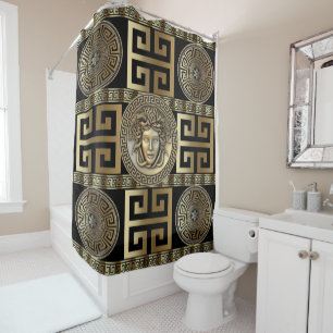Golden Medusa Greek Key Shower Curtain