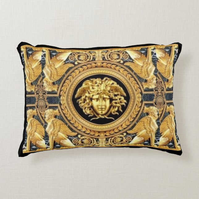 Golden Medusa Greek Sphinges Designer  Decorative Cushion (Front)
