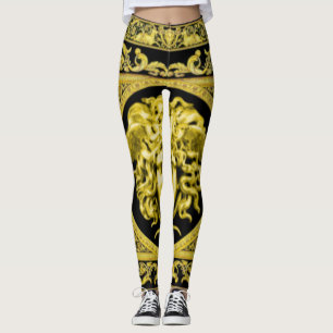 Golden Medusa with Arabesques over Black Leggings