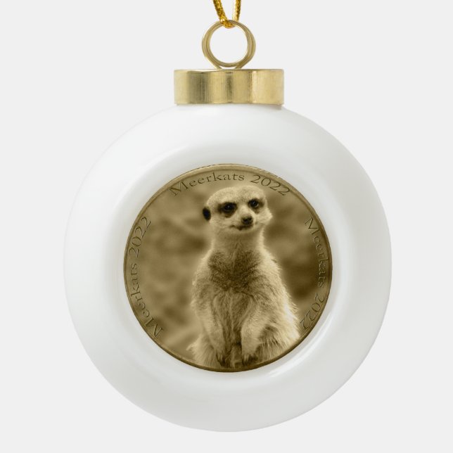 Golden Meerkat 2022 Coin,  Ball Christmas Orament Ceramic Ball Christmas Ornament (Front)