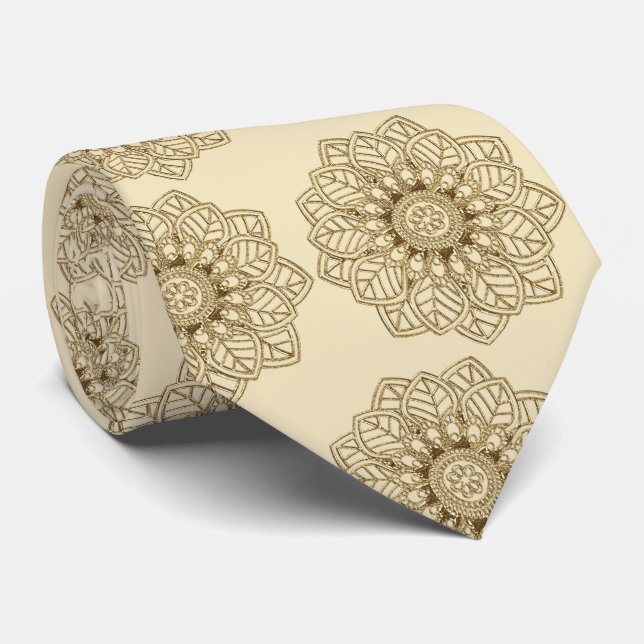Golden Mehndi Lace on Ivory Wedding Tie (Rolled)