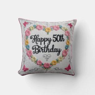 Golden Memories: 50th Birthday Throw Pillow for