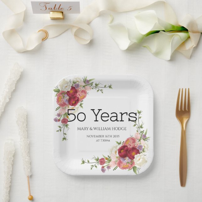 "Golden Memories: Celebrating 50 Years of Love" Paper Plate (Wedding)