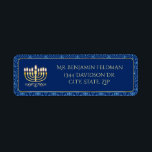 Golden Menorah Decorative<br><div class="desc">This return address label features a golden menorah on a dark blue centre and the background is a light and dark blue decorative design. The text on this label can be customised and used as either a return address label or can be used as a gift tag!</div>