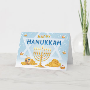 Golden Menorah Hanukkah Blessings Greeting Card