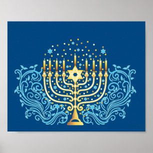 Golden menorah Hanukkah greeting festival of light Poster