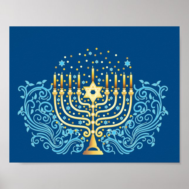Golden menorah Hanukkah greeting festival of light Poster (Front)