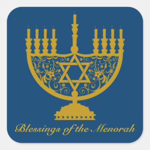 Golden Menorah Square Sticker