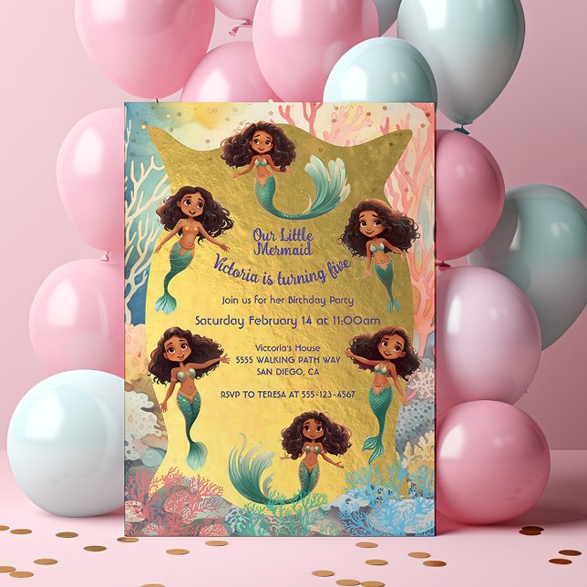 Golden Mermaid BIrthday Party under the sea Invitation (Creator Uploaded)