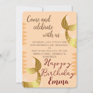 Golden Mermaid, Celebrate With Us, Under The Sea Invitation