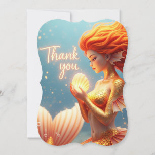 Golden Mermaid Thank You Card   Ocean Fantasy Art 