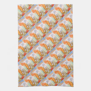 golden mermaids kitchen towel