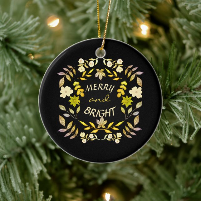 GOLDEN MERRY AND BRIGHT personalised Ceramic Tree Decoration (Tree)