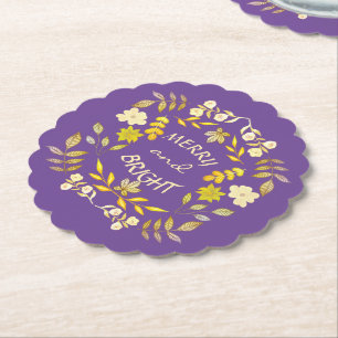 GOLDEN MERRY AND BRIGHT personalised Paper Coaster