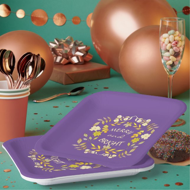 GOLDEN MERRY AND BRIGHT personalised Paper Plate (Multi)