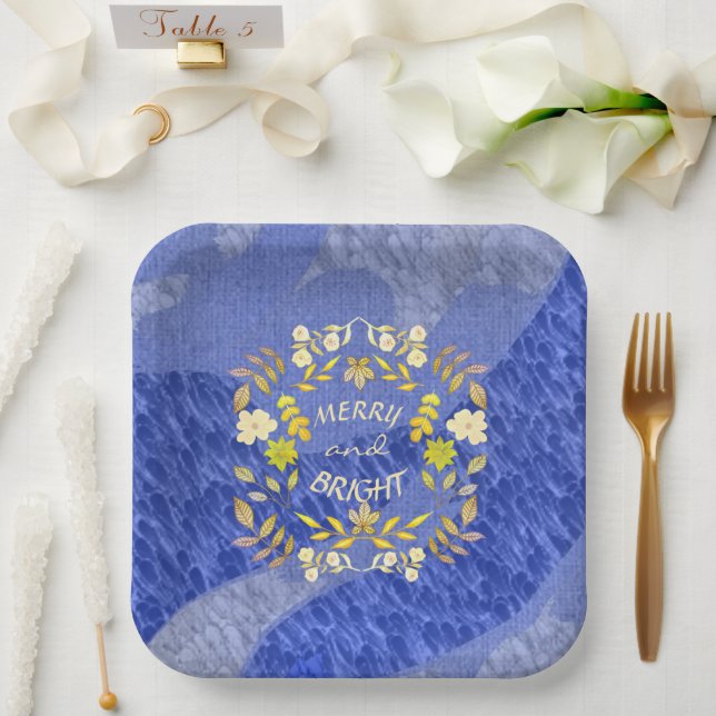GOLDEN MERRY AND BRIGHT personalised Paper Plate (Wedding)