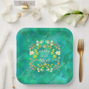 GOLDEN MERRY AND BRIGHT personalised Paper Plate