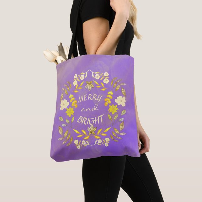 GOLDEN MERRY AND BRIGHT personalised  Tote Bag (Close Up)