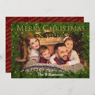 Golden Merry Christmas Among Pine Photo Holiday Card