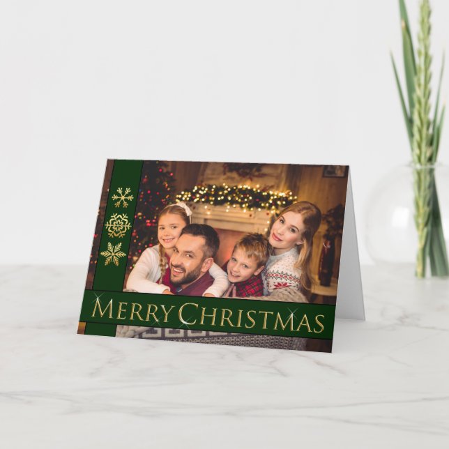 Golden Merry Christmas Family Photo Holiday Card (Front)