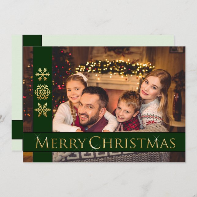 Golden Merry Christmas Family Photo Holiday Card (Front/Back)