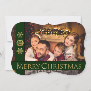 Golden Merry Christmas Fancy Cut Family Photo Holiday Card