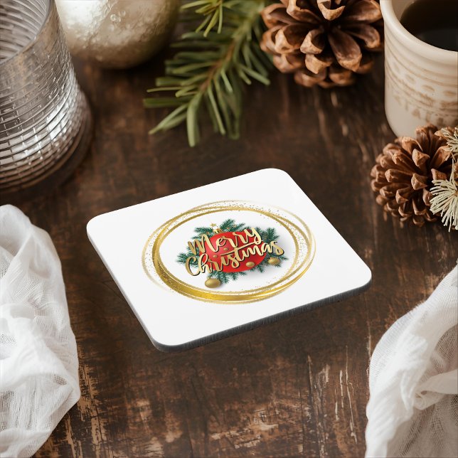 Golden Merry Christmas Hard plastic coaster (Creator Uploaded)