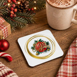 Golden Merry Christmas Hard plastic coaster