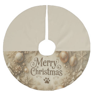 Golden Merry Christmas Holiday Pet Theme Brushed Polyester Tree Skirt