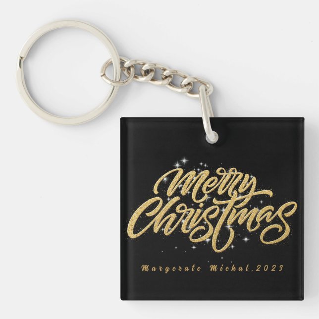 Golden Merry Christmas  Key Ring (Front)