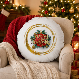 Golden Merry Christmas Personalised Round Pillow