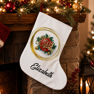 Golden Merry Christmas Personalised Stocking
