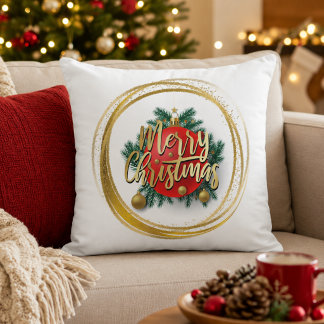 Golden Merry Christmas Personalised Throw Pillow