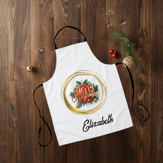 Golden Merry Christmas Personalized Apron