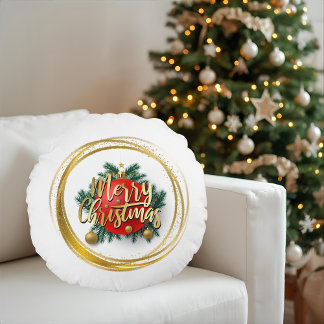 Golden Merry Christmas Personalized Round Pillow