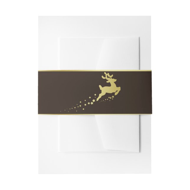 Golden Merry Christmas Reindeer Invitation Belly Band (Front Example)