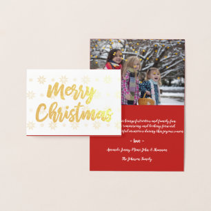 Golden Merry Christmas Script Foto Hearts Snow Foil Card