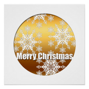 Golden Merry Christmas Snowflakes Perfect Poster