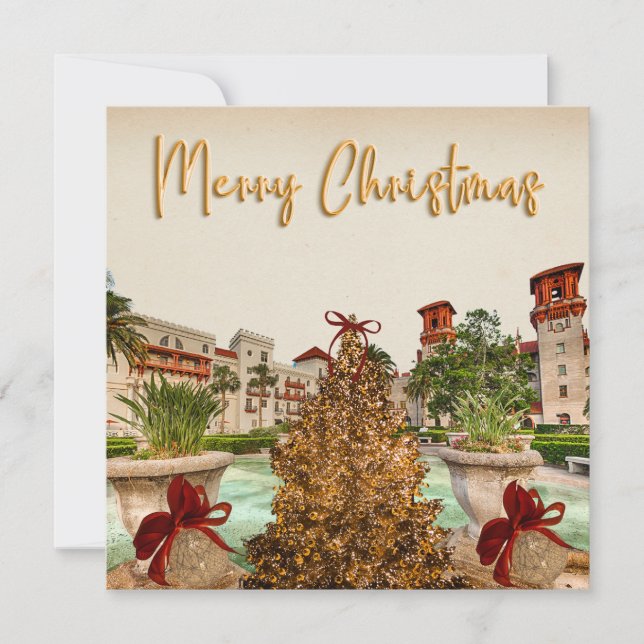 Golden Merry Christmas St Augustine Florida Museum Holiday Card (Front)