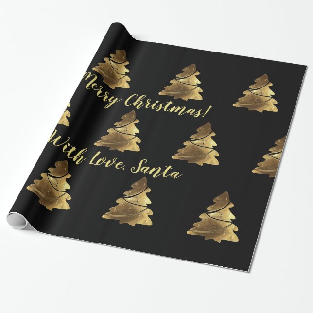 Golden Merry Christmas Tree with Candles Elegant Wrapping Paper (Unrolled)