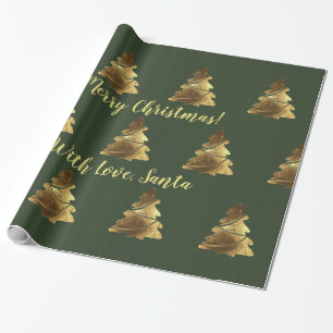 Golden Merry Christmas Tree with Candles Elegant Wrapping Paper