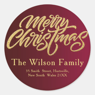 golden Merry Christmas Typography   Classic Round Sticker