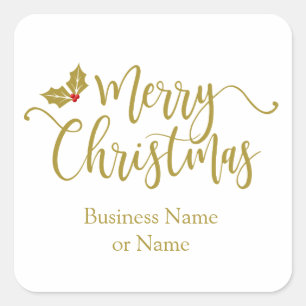 Golden Merry Christmas Wimshical Typography Quote Square Sticker