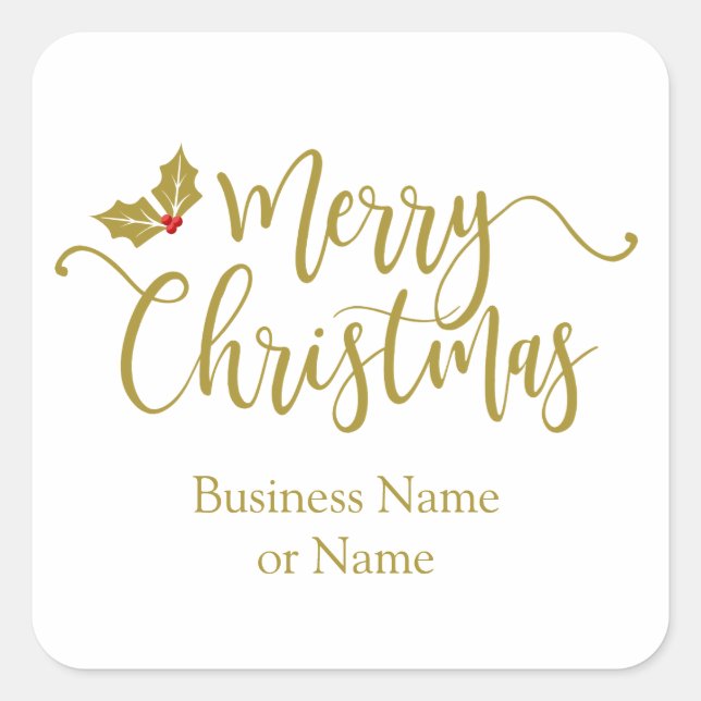 Golden Merry Christmas Wimshical Typography Quote Square Sticker (Front)